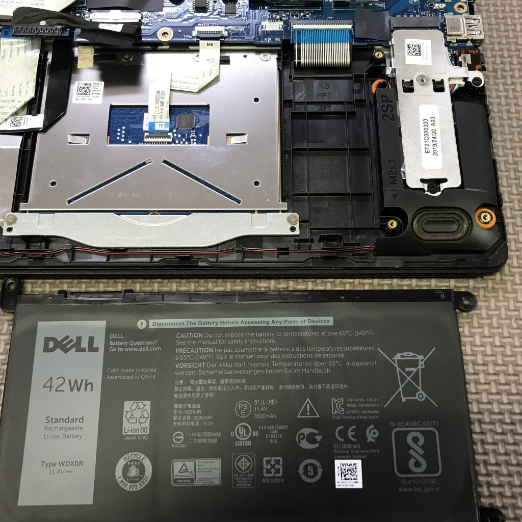 DELL・Vostro ノートパソコンのバッテリーの寿命によるバッテリー交換修理事例（安城市）