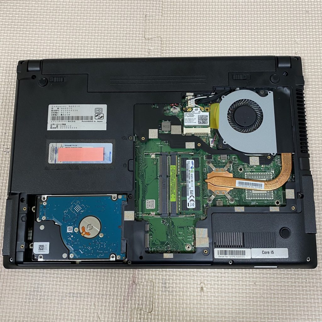 EPSON・Enbender NA601E ノートパソコンのパソコンクリーンパック+ SSD換装の換装事例（安城市）