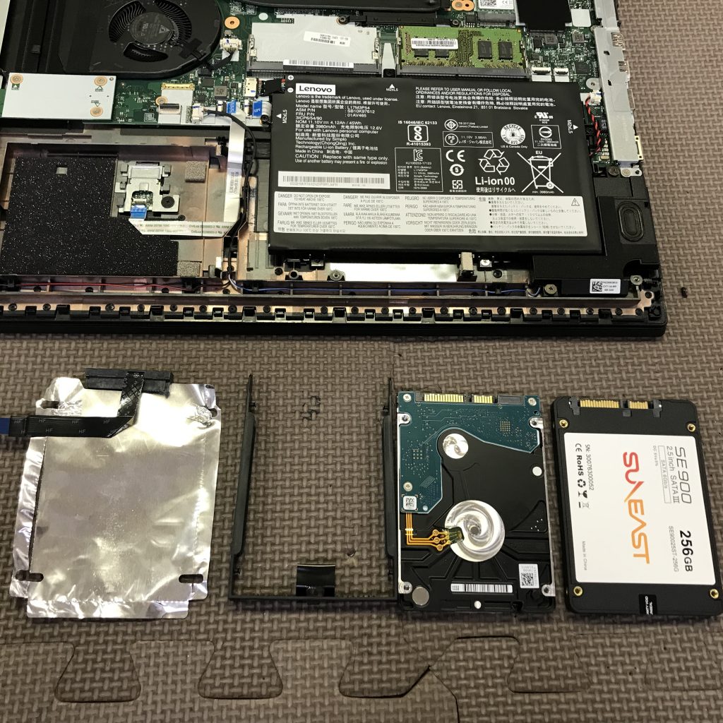 Lenovo・ThinkPad HDDからSSDへクローン作製、クローン化したSSDの換装事例（岡崎市）
