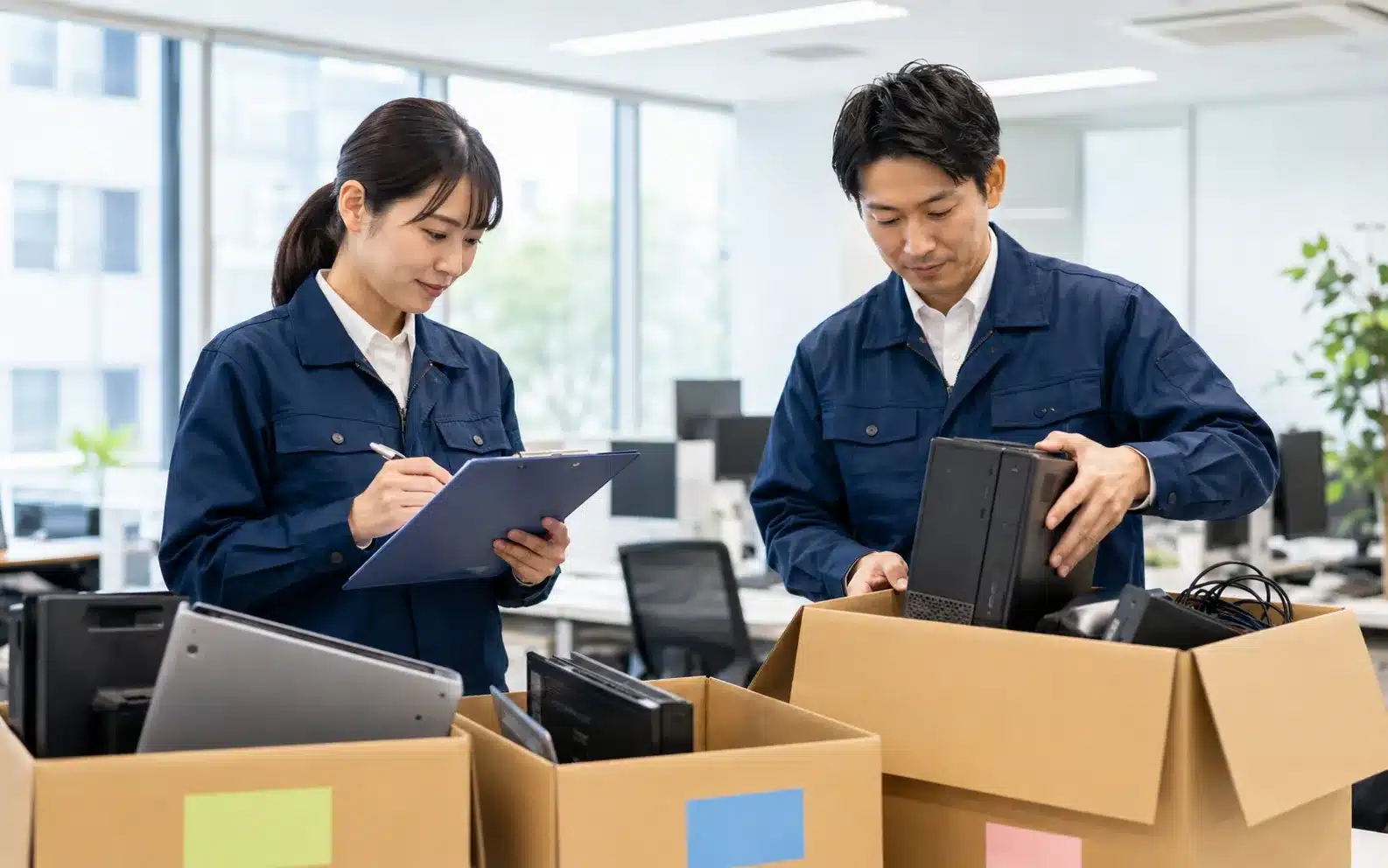 HDD/SSDの物理破壊や回収・搬出など作業風景