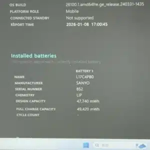 修理後の正常なバッテリーレポート画面